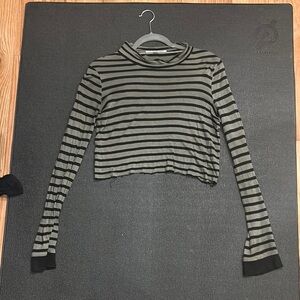 Alexander Wang Black and Gray Striped Crop Top